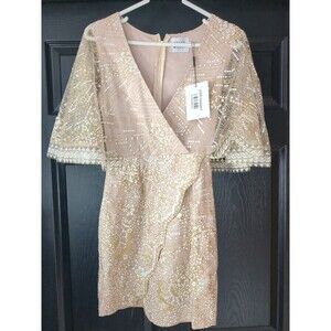 NWT Hello Molly Champagne Glitter "Evening Sun" Cocktail Mini Dress Sz S
